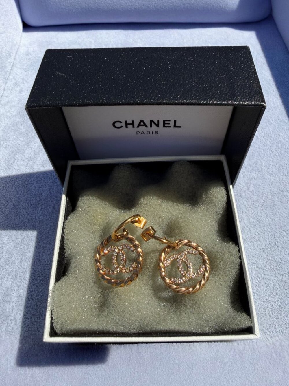 Chanel CC Rhinestone Drop Earrings